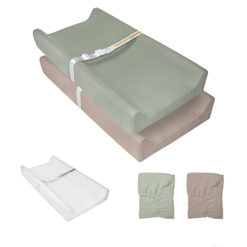 Muslin Baby Changing Pad, 2 Pack Muslin Soft Cotton Covers & Waterproof Lining Foam Diaper Changing Table Pad 32" x 16.6" Mat for Dressers & Table