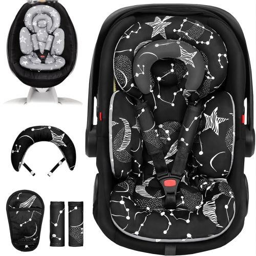 Infant Car Seat Insert with Extra Cushion for Preemie to Toddler, Reversible Newborn Carseat Insert Head Support, Fits for Stroller, Baby Swing, Rocker, Bassinets, Bouncer (Black Star)