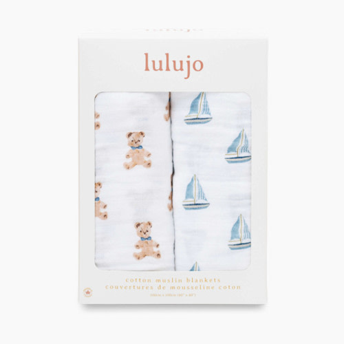 Lulujo Muslin Swaddles (2 Pack) - Vintage Teddy/ Sailboat, 2