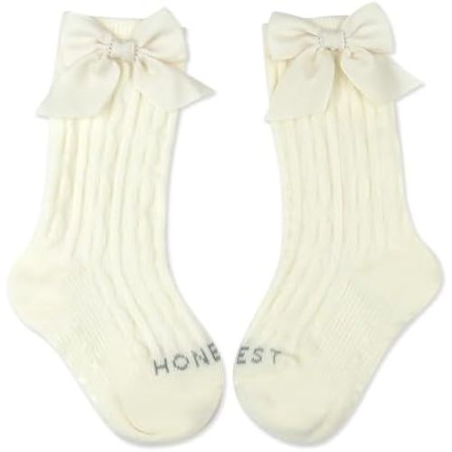 HonestBaby Baby Girls' Cable Knit Knee Sock with Bow