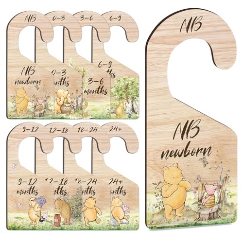 8PCS Classic Winnie Baby Closet Dividers for Newborn, the Pooh Baby Nursery Decor Wooden Hanger, Winnie Baby Clothes Dividers for Closet, Double-Sided Baby Closet Dividers