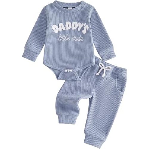 Baby Boy Clothes 3 6 12 18 Months Fall Winter Outfit Daddy's Mini Embroidery Waffle Long Sleeve Romper Pants Set