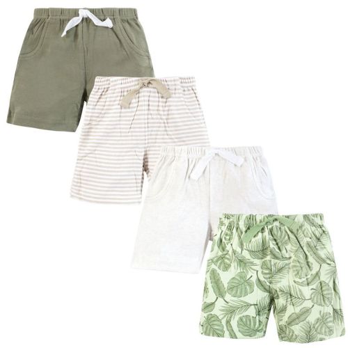 Hudson Baby Infant Boys Shorts Bottoms 4-Pack, Green Palms, 0-3 Months