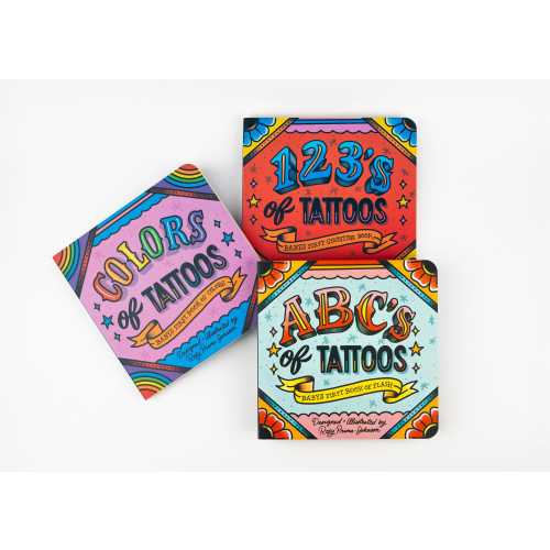 Kids Tattoos Baby Board Set - ABC's, 123's, and Colors of Tattoos 3 Book Set - Unique Cool Gift, Educational Traditional Tattoo Illustration