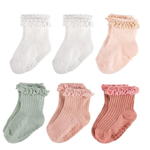 Baby Girl Ruffle Socks Non Slip Grip Socks Toddler Girls Cute Cotton Frilly Ankle Grippy Sock Newborn Infant Kids