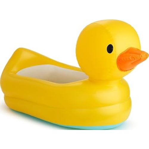 Munchkin Duck Inflatable Baby Bathtub for Babies 6-24 Months, White Hot Heat Alert, Great for Home or Travel, Classic Yellow Ducky