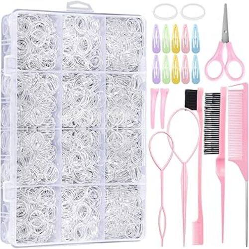 2200 Pcs Clear Hair Ties, Hair Loop Styling Tool Set with Hair Tie Cutter, Elastic Hair Accessories for Toddler Baby Girl Women