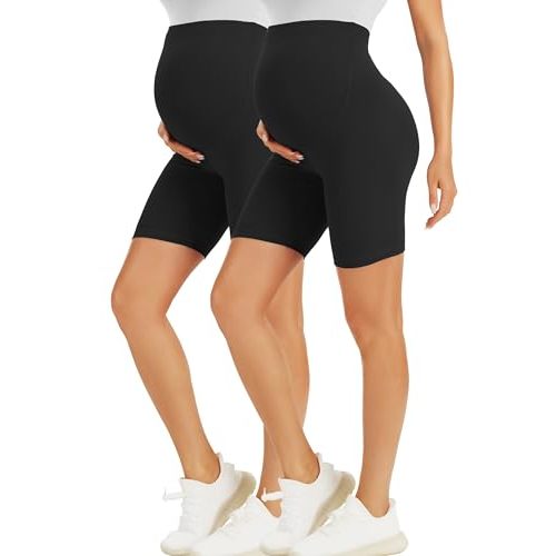 BONVIGOR Maternity Shorts Over The Belly - 5" Biker Workout Yoga Active Athletic Pregnancy Short Pants Lounge Pajama