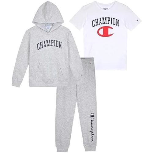 Champion Boys Sweatsuit Set for Kids 3 Piece Boys Hoodie Jogger and Tee Shirt Tracksuit Outfit