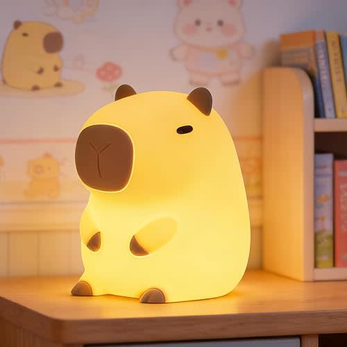 FAMIDUO Capybara Night Light, Safe Squishy Silicone Nursery Light with Timer, Dimmable & Rechargeable Touch Bedside Lamp, Cute Gifts for Birthday Christmas Boys Girls Toddlers, Baby & Kids Room Decor