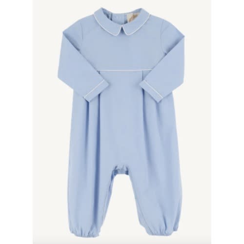 Long Sleeve Bradford Romper - Beale Street Blue with Worth Avenue White | Size: 0-3M