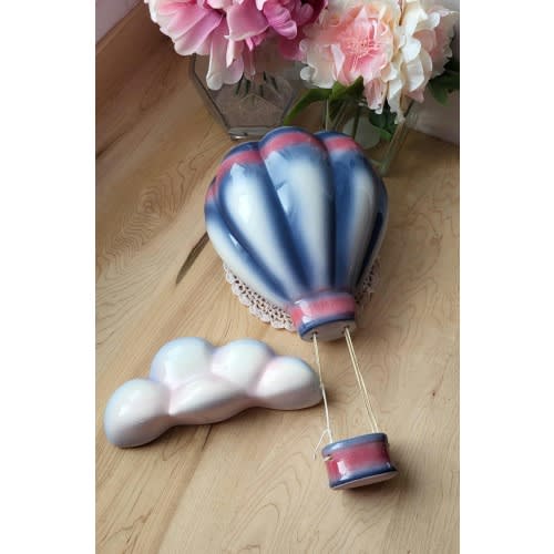 Vintage Wall Decor Hot Air Balloon & Cloud Kids Room Decor Handmade Signed Ceramic