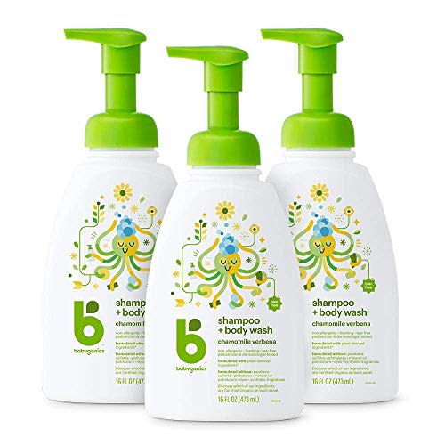 Babyganics Baby Shampoo + Body Wash Pump Bottle, Chamomile Verbena, Non-Allergenic and Tear-Free, 16 Fl Oz (Pack of 3), Packaging May Vary