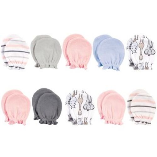 Hudson Baby Infant Girls Cotton Scratch Mittens, Pink Safari, 0-6 Months