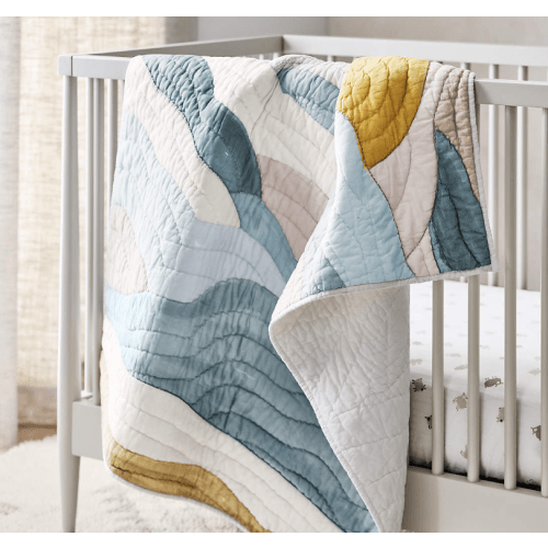 Cloud Embroidered Hand-Quilted Organic Cotton Baby Crib Quilt