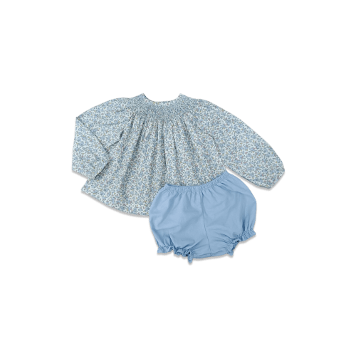 Long Sleeve Millie Set Crysanthemum Floral and Blue Corduroy