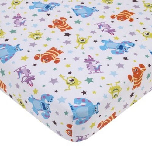 NoJo Disney Monsters Inc. Blue, Green, Orange and White, Sully and Mike Super Soft Nursery Fitted Crib Sheet