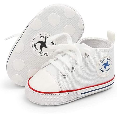 Baby Boys Girls Star High Top Sneaker Soft Anti-Slip Sole Newborn Infant First Walkers Canvas Denim Shoes