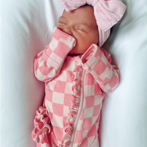 Strawberry/Rosy Checkerboard / Organic Frill Zip Footie – SpearmintLOVE