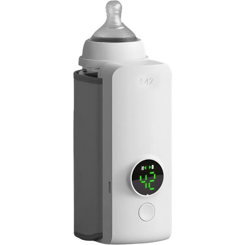 Portable Baby Bottle Warmer for Travel, Fast Heating - Leak-proof, Rechargeable Bottle Warmer On The Go, Instant Heating & Long-Lasting Warming, Temperature Display, 6000mAh, White