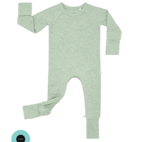 Heather Sage Ribbed Crescent Zippy - Little Sleepies