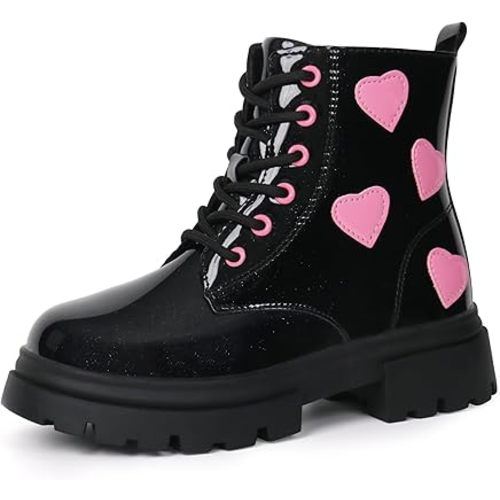 starmerx Girls Ankle Boots Lace Up Combat Boot Side Zipper Comfortable Boys Boots