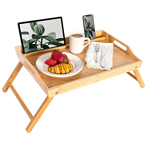 ROSSIE HOME Extra Large Bamboo Bed Tray, Lap Desk with Phone Holder - Fits up to 17.3 Inch Laptops and Most Tablets - Natural - Style No. 78107