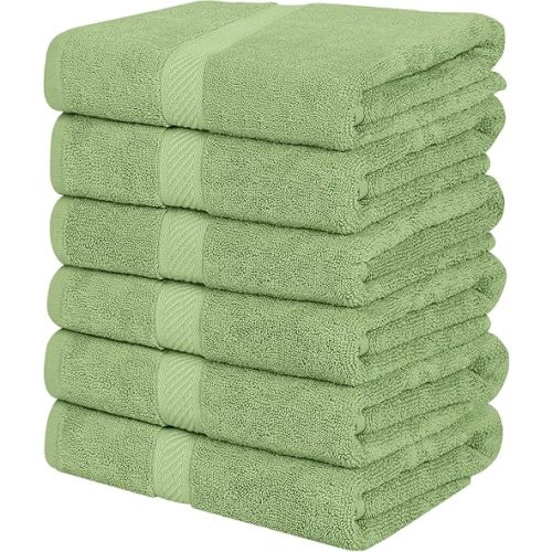 Utopia Towels 6 Pack Medium Bath Towel Set, 24 by 48 Inches, 500 GSM 100% Ring Spun Cotton, Lightweight and Highly Absorbent Quick Drying Premium Towels for Hotel, Spa and Bathroom, Sage Green