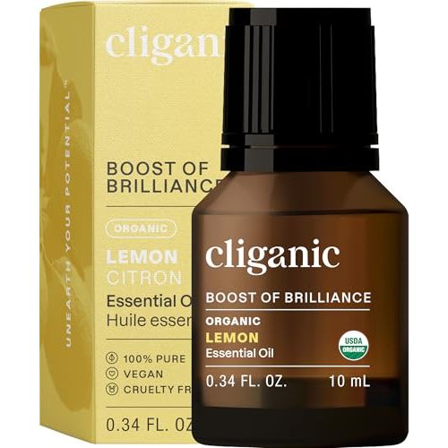 Cliganic USDA Organic Lemon Essential Oil, 100% Pure & Natural | Undiluted, for Aromatherapy, Household Cleaning | Non-GMO Verified (Packaging May Vary)