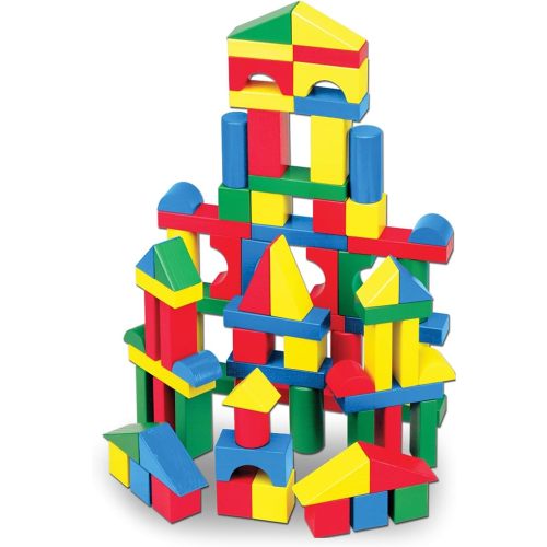 Melissa & Doug Wooden Building Blocks Set - 100 Blocks in 4 Colors and 9 Shapes - FSC Certified