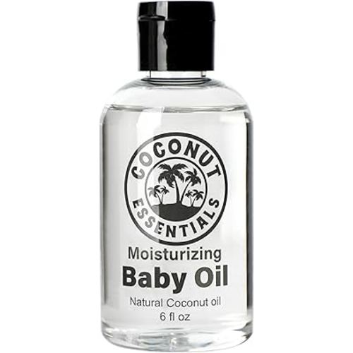 Coconut Essentials BABY OIL - Liquid Coconut oil (MCT) - No Mineral oil - Unscented Moisturizer - Infant & Newborn - Massage, Scalp Sensitive Skin, Eczema & Dry Skin Relief - Fragrance Free (6oz)