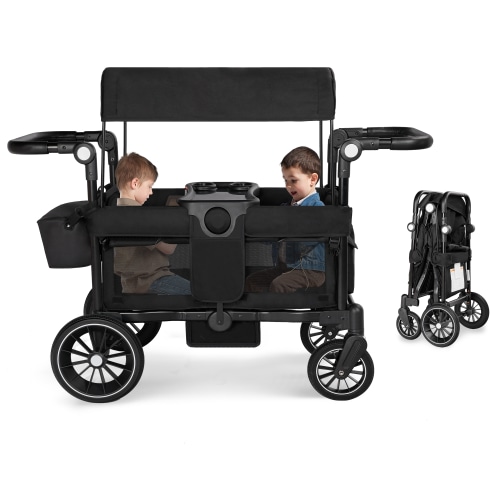 AILEEKISS Wagon Stroller for 2 Toddler 6 Months+, Collapsible Stroller Wagon with Canopy, Black