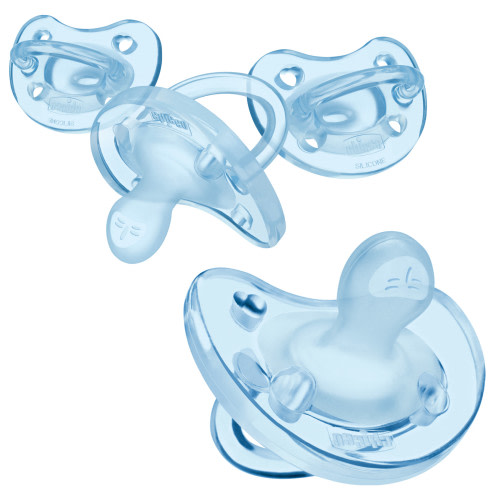 Chicco PhysioForma® Orthodontic One-Piece Silicone Pacifier, 4-Pack, 0-6m - Blue, New