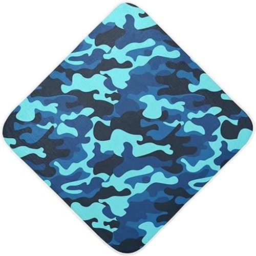Pigsaly Army Camouflage Hooded Baby Towel Dark Blue Cyan Black Camo Baby Bath Towel Unisex Soft Organic Cotton Washcloths Toddlers Shower Gifts for Boys Girls Newborn 35 x 35 in