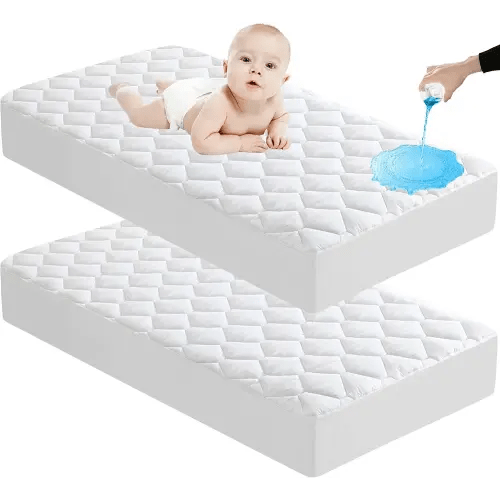 Lunsing 2 Pack Waterproof Crib Mattress Protector, Soft Breathable Crib Size Mattress Pad Cover, 3-10 inches Deep Pocket, White