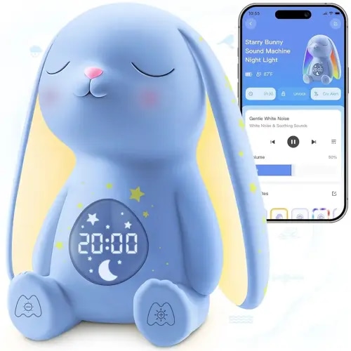 White Noise Sound Machine for Baby with Night Light, Cry Detection,100 Soothing Sounds, App Control, 150% Battery Life, 50% Faster Sleep, Alarm Clock for Kids, Newborn Essentials