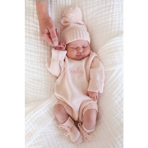 Embroidered Knit Sweater Bubble Romper | Tea Rose