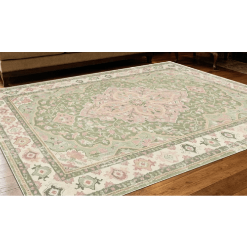 Bungalow Rose 1PC Vintage Sage Green & Blush Pink Distressed Persian Floral Boho area rugs for Living Room, Soft and Comfortable, Suitable for all seasons, easy-to-maintain, machine washable Indoor floor mat, Under Table Farmhouse suitable for dining room