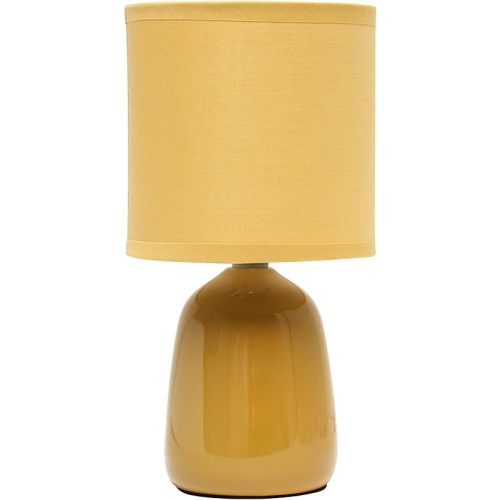 Simple Designs LT1134-MST 10.04" Tall Traditional Ceramic Thimble Base Bedside Table Desk Lamp w Matching Fabric Shade for Decor, Nightstand, Bedroom, Living Room, Entryway, Office, Mustard Yellow