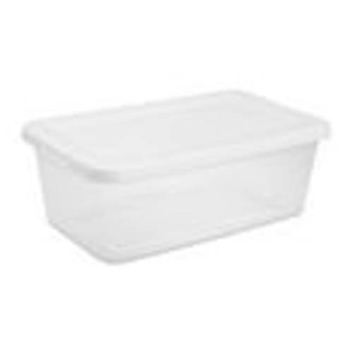 Sterilite Small Storage Bin, 6 Quart Clear Plastic Storage Container with Snap-On Lid, White