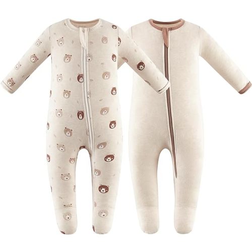 Owlivia Organic Cotton Baby Pajamas, Boys Girls Zip Front Sleep 'N Play Pjs, Footed Sleeper, Long Sleeve