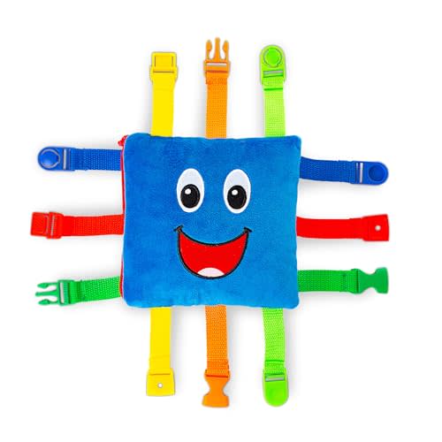 Buckle Toys Boomer Square Travel Essential for Toddlers 1-3, Road Trip Activities for Kids, Toddler Learning Toy, Sensory Toy to Develop Fine Motor Skills and Learn Numbers and Colors, Storage Pocket