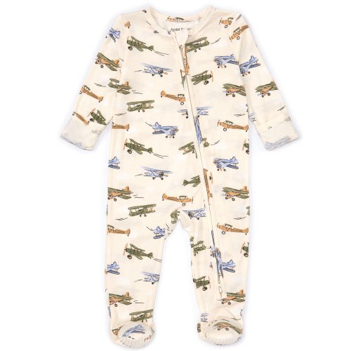 Angel Dear Baby Boys Newborn-9 Months Long Sleeve Plane Printed Zipper Footie Coverall