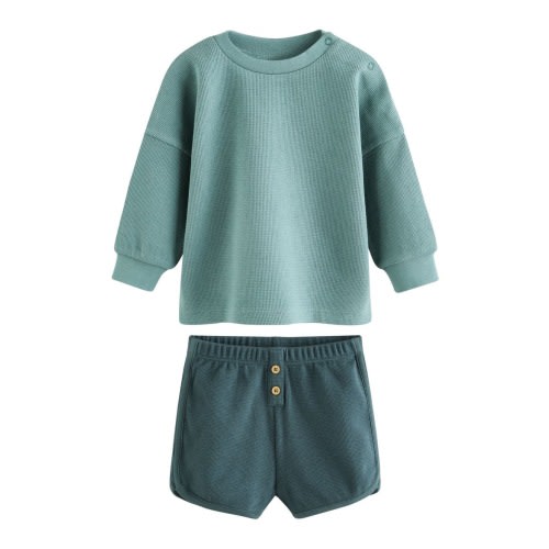 Waffle Knit Sweatshirt & Shorts Set
