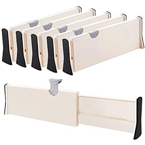 Drawer Dividers Organizer 5 Pack, Adjustable Separators 4" High Expandable from 11-17" for Bedroom, Bathroom, Closet,Clothing, Office, Kitchen Storage, Strong Secure Hold, Foam Ends, Locks in Place