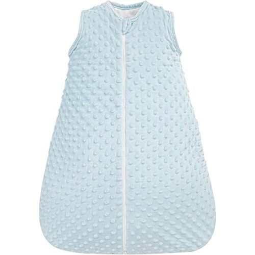 david's kids Minky Baby Sleep Sack 6-12 Months, 2.5 Tog Warm Winter Baby Wearable Blanket with Plush Dots and 2-Way Zipper, Cotton Inner Lining Sleeping Bags for Boys Girls, Medium Size, Light Blue