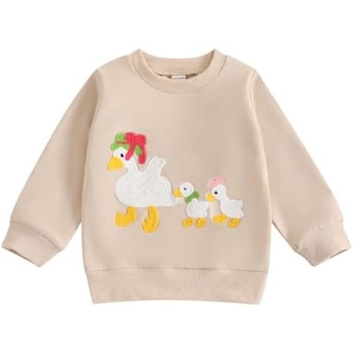 Toddler Baby Boy Girl Fall Winter Clothes Long Sleeve Sweatshirt Crewneck Chicken Embroidery Pullover Sweater Tops