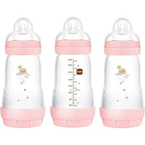 MAM 9oz Easy Start Anti-Colic Baby Bottles, Medium Flow, Breastfeeding-Like Silicone Nipple Bottle, Reduces Colic, Gas, & Reflux, Easy-to-Clean, BPA-Free, 2+ Months