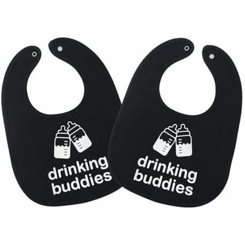 100% Cotton Drinking Buddies Twin Bibs Cute & Practical Unisex Bibs for Twins with Waterproof, Durable, for Everyday Use