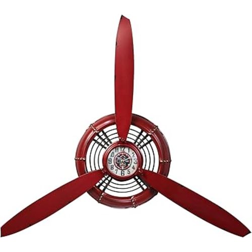 YOUKI Metal Airplane Propeller Wall Decor,Vintage Aviation Wall Art, Industrial Style Home Decor for Living Room Bed Room Bar and Cafe,26.4-Inch Red